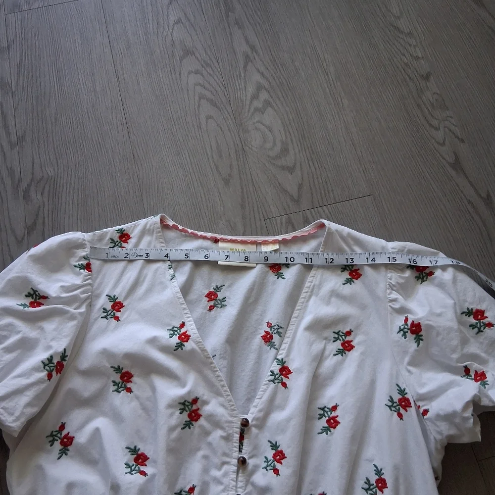 Anthtopologie Maeve Rosalie Embroidered Blouse White Poplin Cotton